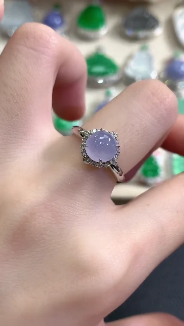 18K金镶嵌戒指翡翠秋日珠宝Q30紫货有色差