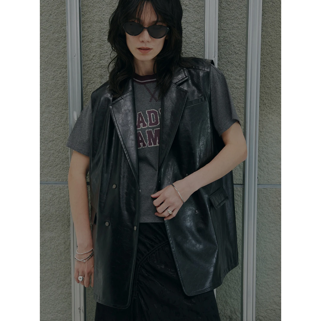 【TaKuMi】日系品牌 夏季新款 代 裂纹设计感气质百搭皮夹克外套