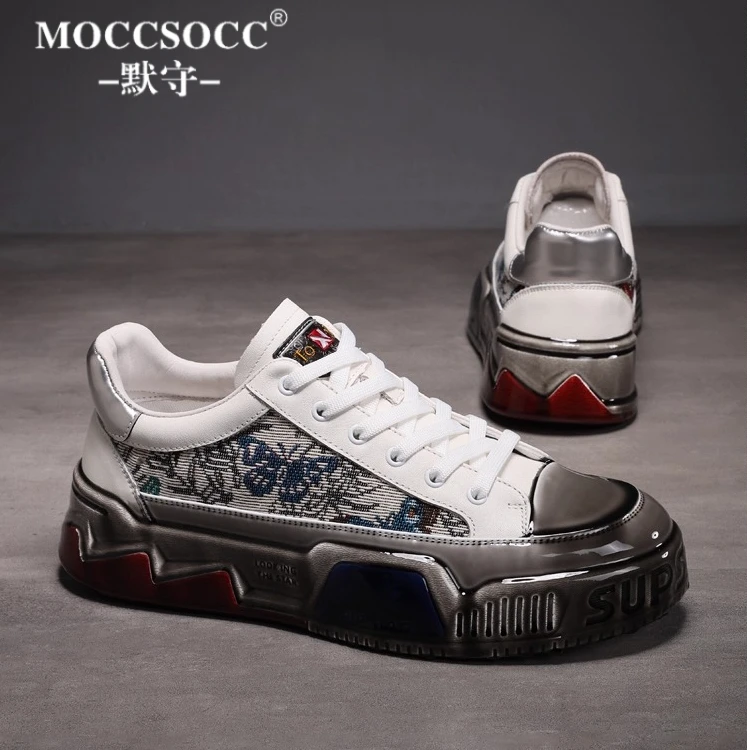 MOCCSOCC板鞋男厚底增高鞋轻奢国风潮流小白鞋时尚个性休闲运动鞋