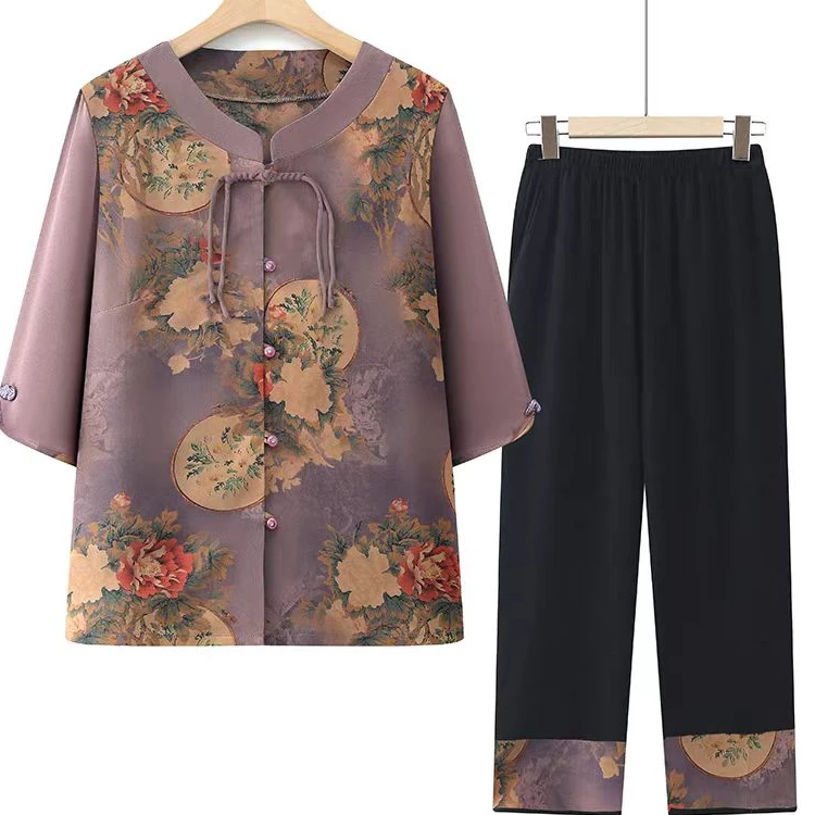 8252-中老年妈妈装夏季时尚遮肉显瘦休闲妈妈装