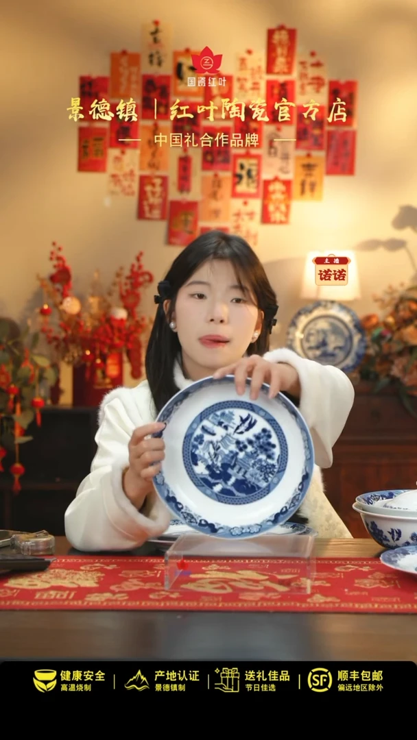 【闪购商品】1个微瑕古典园林9英寸饭盘（破损不补）