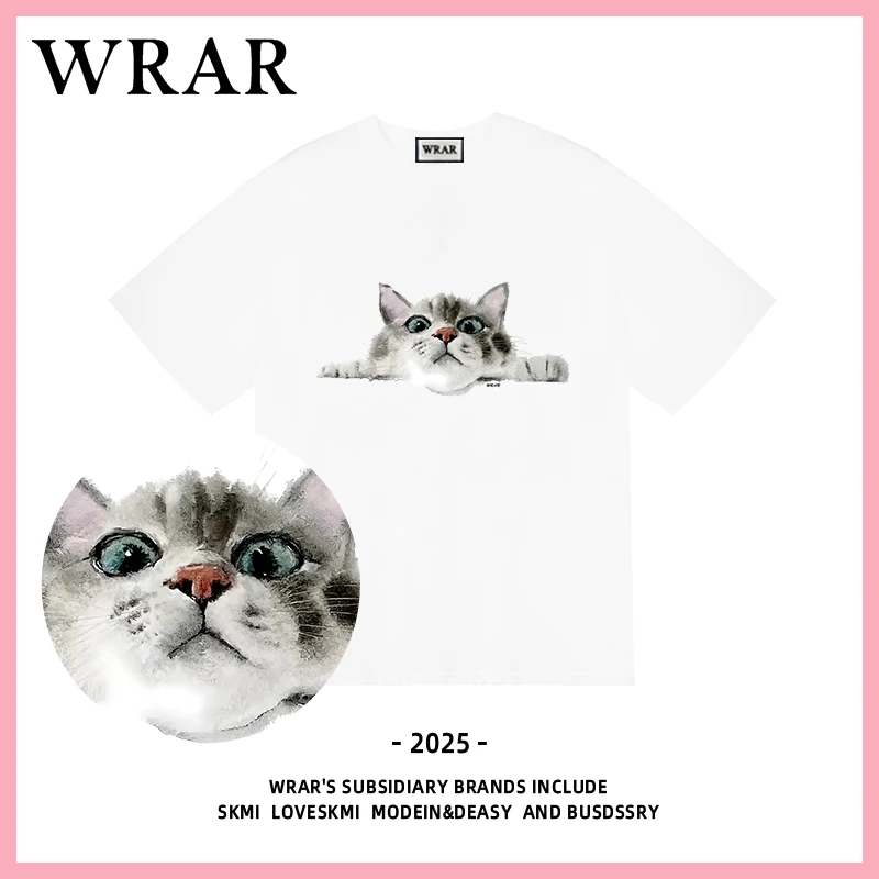 【猫趴】新品潮流透气宽松T恤白色休闲情侣个性印花1