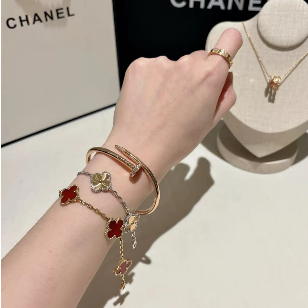 AODAI/奥代 铜合金手链 18K 五花四叶花双面手链手镯三件套