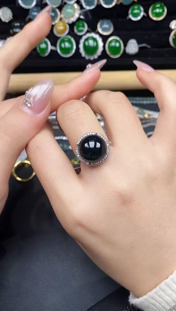 银S925镶嵌戒指翡翠27378