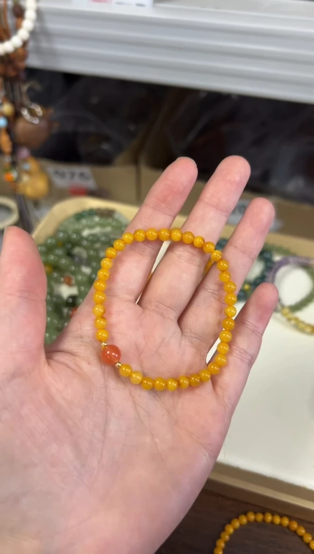 未镶嵌蜜蜡手链满蜜蜜蜡南红顶珠款手链[2903]