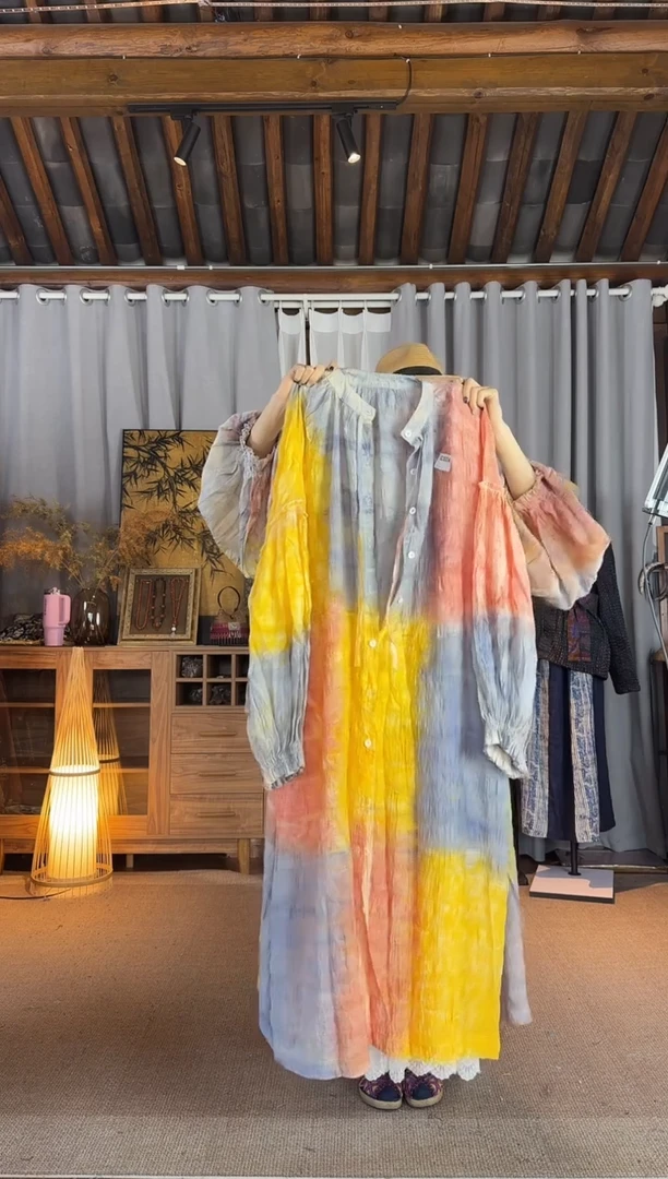 设计师款花果染风衣裙