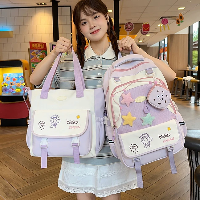 初中女生书包高颜值多巴胺可爱小学生大容量中学生气垫护脊双肩包