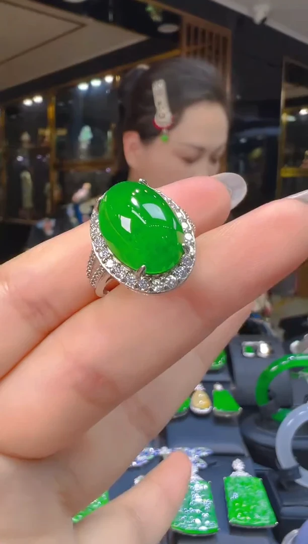 银S925镶嵌戒指翡翠073(多样性发货发其一)