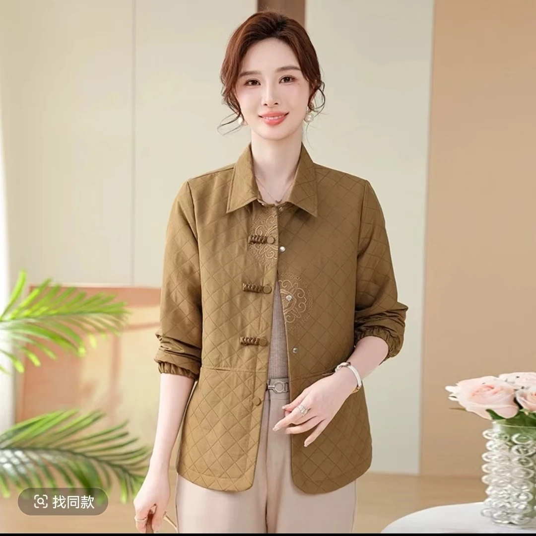 气质时尚口袋薄款POLO领中老年女装秋季中老年显瘦宽松春秋刺绣