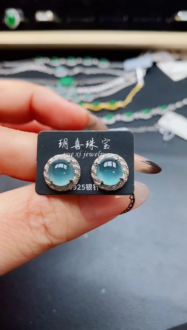 翡翠银S925镶嵌耳饰5800