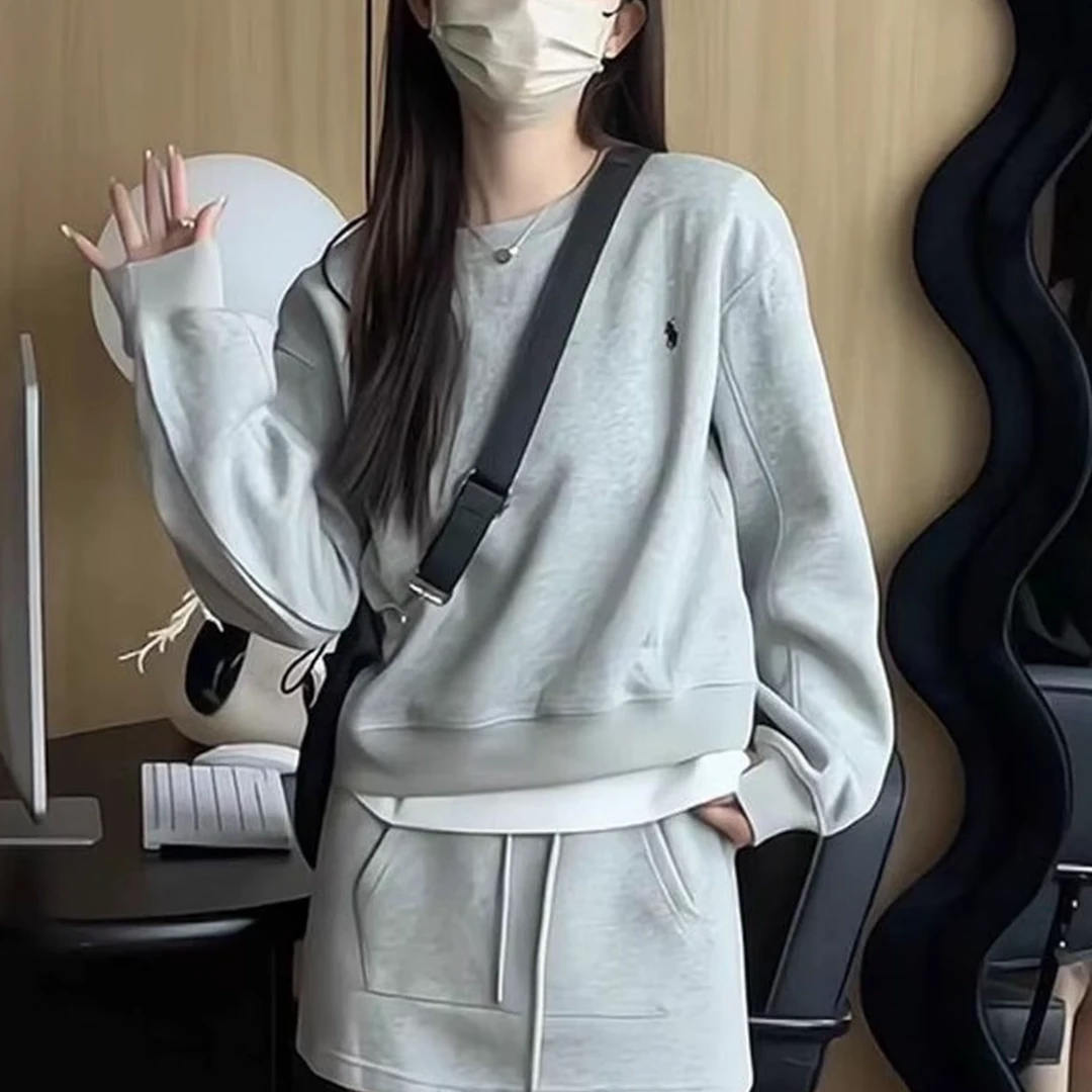 运动卫衣套装秋新款韩版圆领休闲上衣A字半身短裙2件套ins