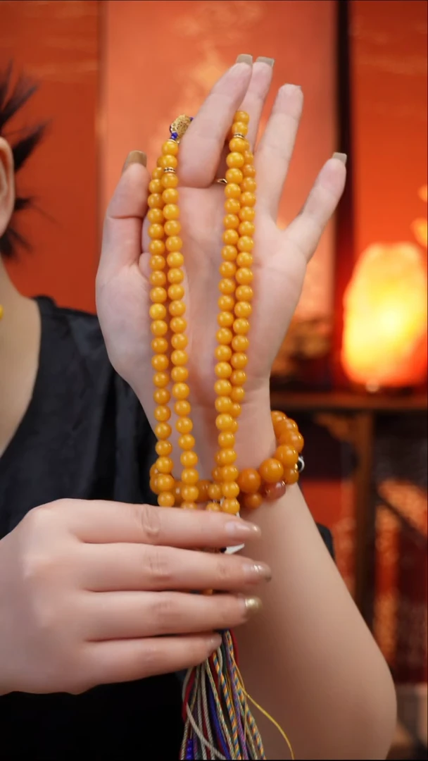 琥珀毛衣链未镶嵌天然琥珀蜜蜡108佛珠毛衣链7-8mm