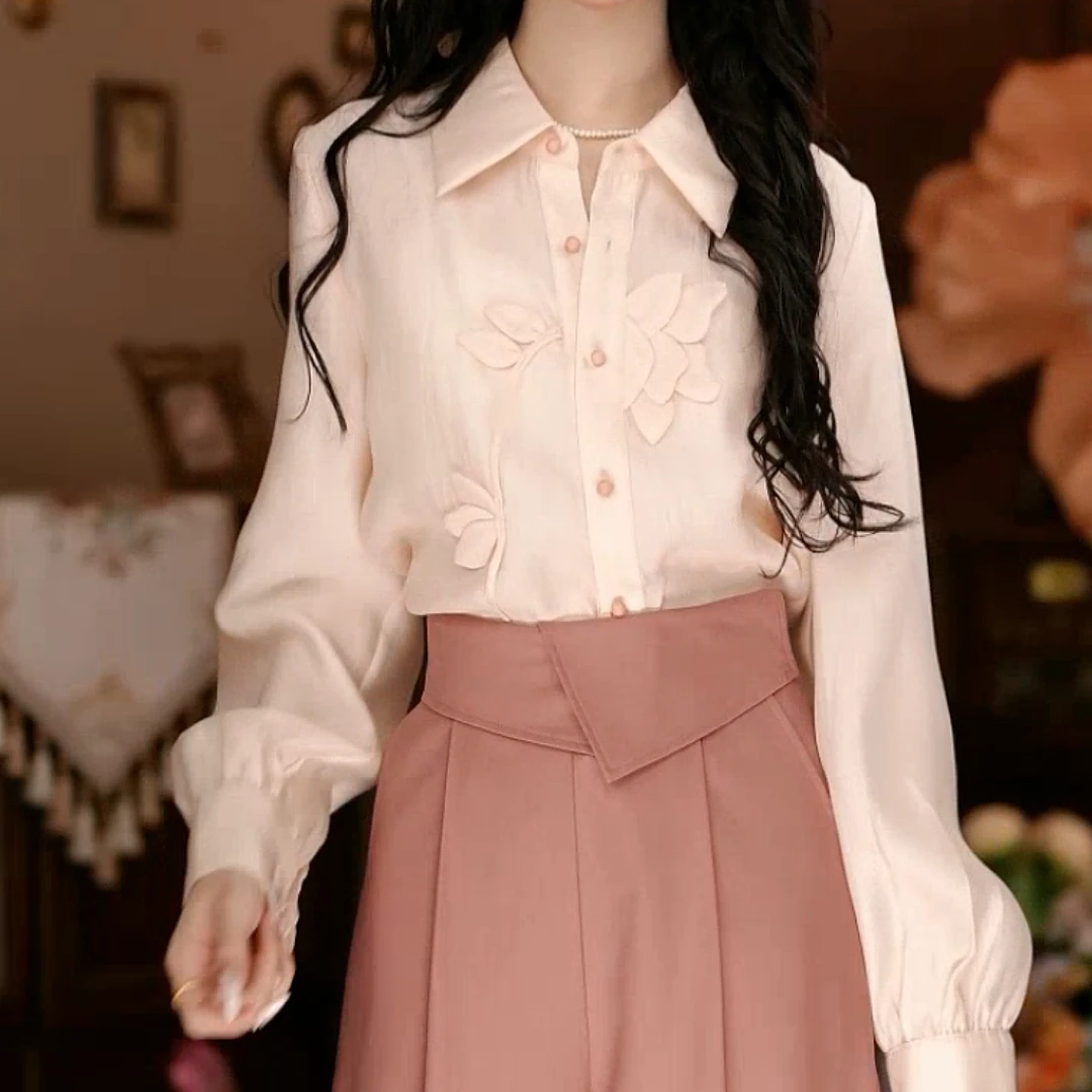 美丽【花的名字】港味复古显瘦气质设计感上衣28616