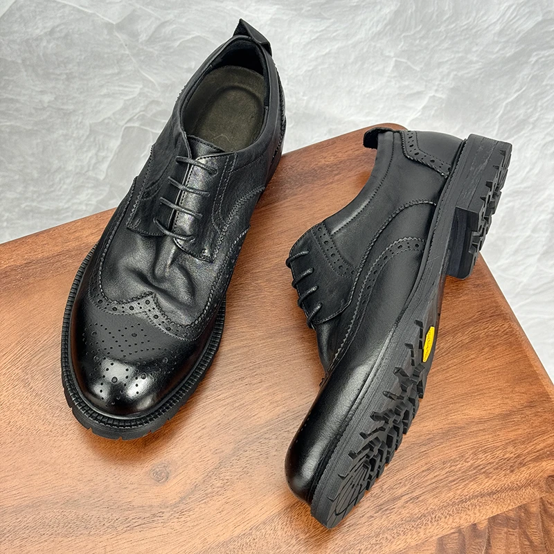 软皮软底复古水洗马皮皮鞋男巴洛克休闲做旧风里外全真皮商务男鞋