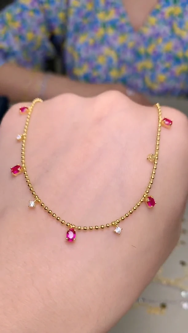 银S925镶嵌颈饰红宝石项链