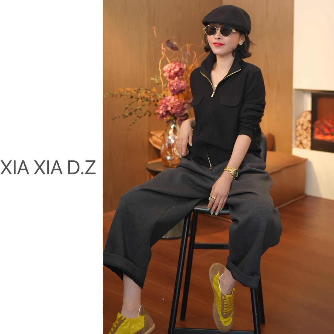 BA125982B-设计感双拉链立领针织开衫外套