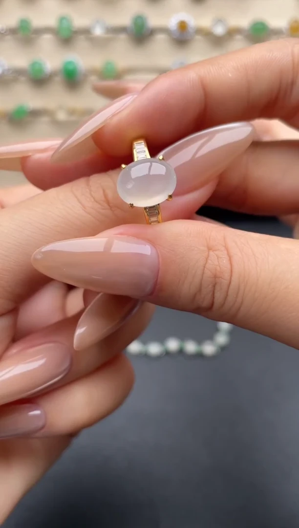 银S925镶嵌戒指翡翠一物一证一礼盒