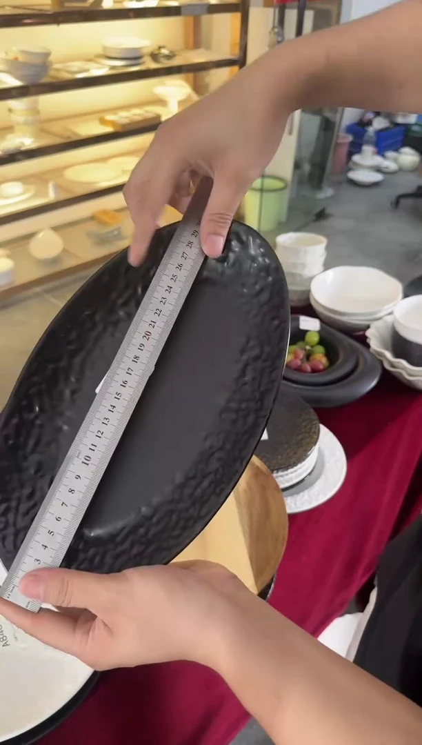 摆件12英寸石纹鱼盘-黑