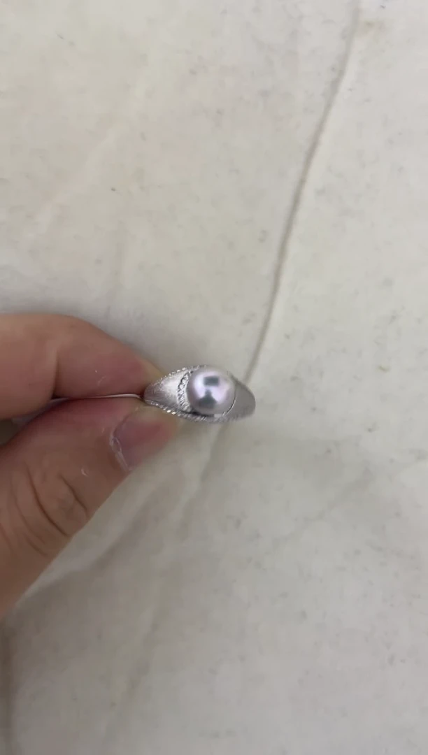 海水珍珠戒指银S925镶嵌7-8