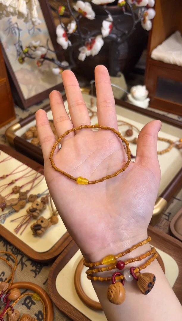 手串桃核【桃缘行】竹节「黄色葫芦」桃木桃核辟、挡、驱、护 备注手围