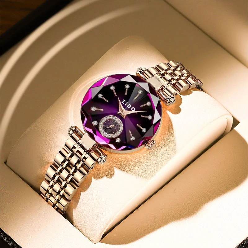 新款轻奢潮流个性女士手表水晶紫菱形小表盘时尚百搭女士腕表