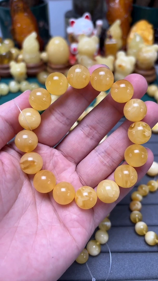 手串蜜蜡未镶嵌p51俄料原矿精品鸡油黄 23.17克 13+mm