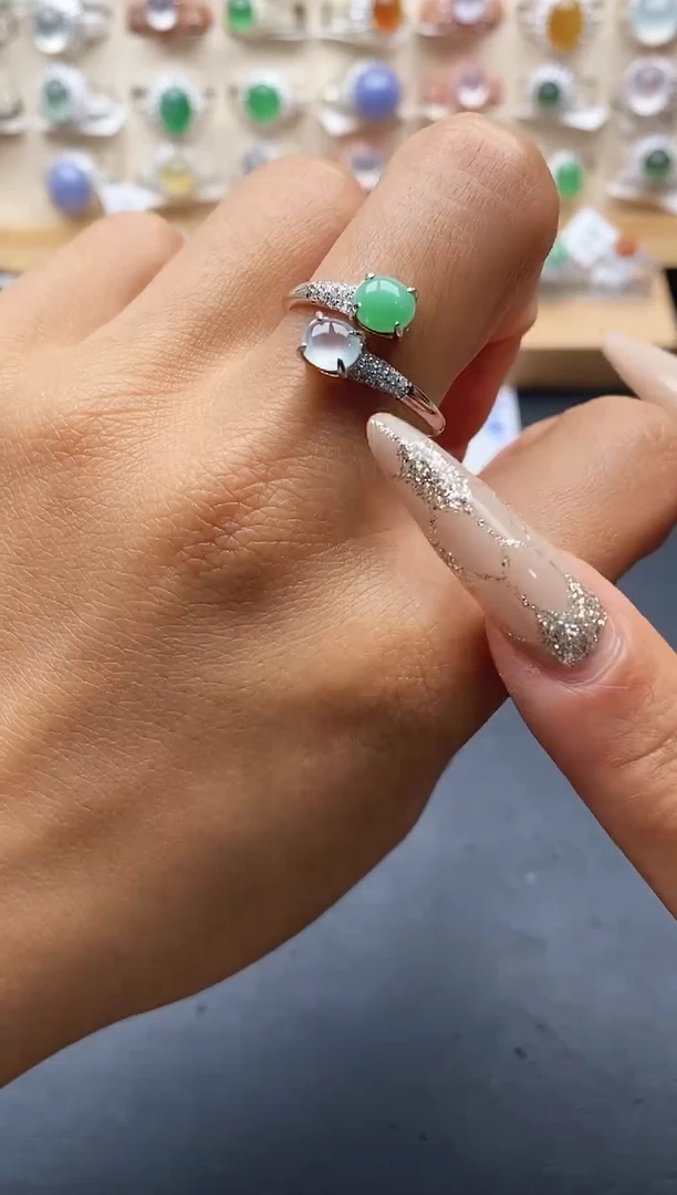 银S925镶嵌戒指翡翠缅甸天然A货翡翠1 6-3