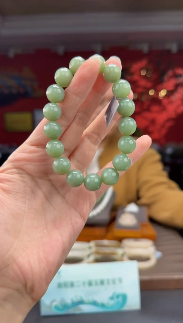 未镶嵌手串和田玉碧玉粉青单圈手串
