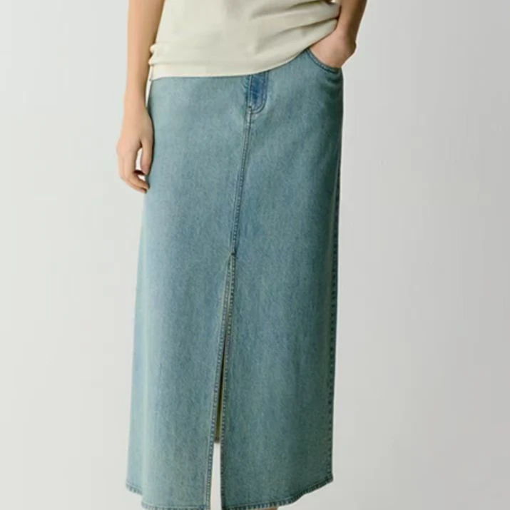 <老尚家002>成人高腰半身裙复古牛仔半裙简约弹力牛仔裙