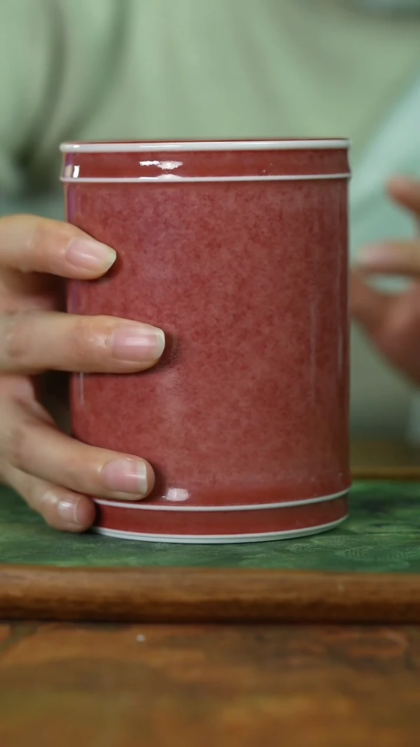 豇豆红笔筒景德镇上庄陶瓷景德镇