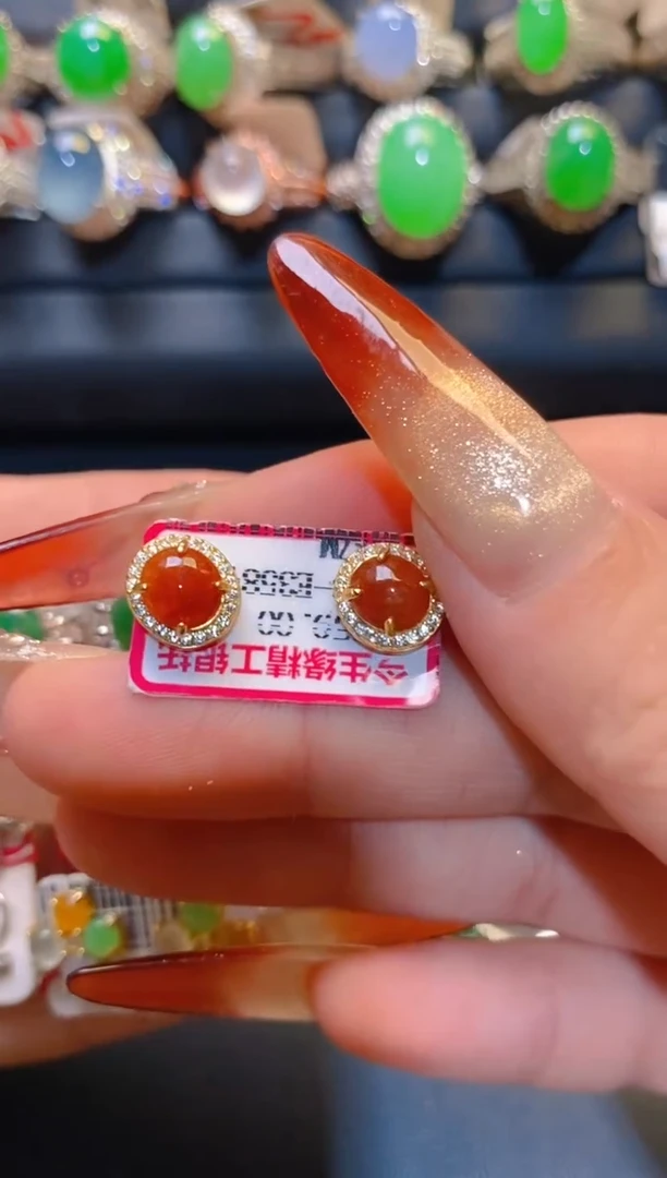 翡翠银S925镶嵌耳饰天然