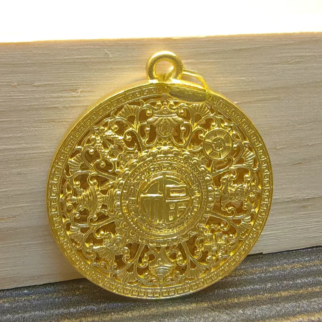 吊坠足银 八宝罗盘足银吊坠手工时尚双面古法轻奢传承百搭精美