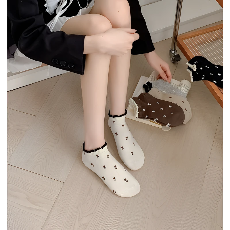 花边袜子女低帮款短袜春夏季小花女士船袜日系可爱防臭韩版棉女袜