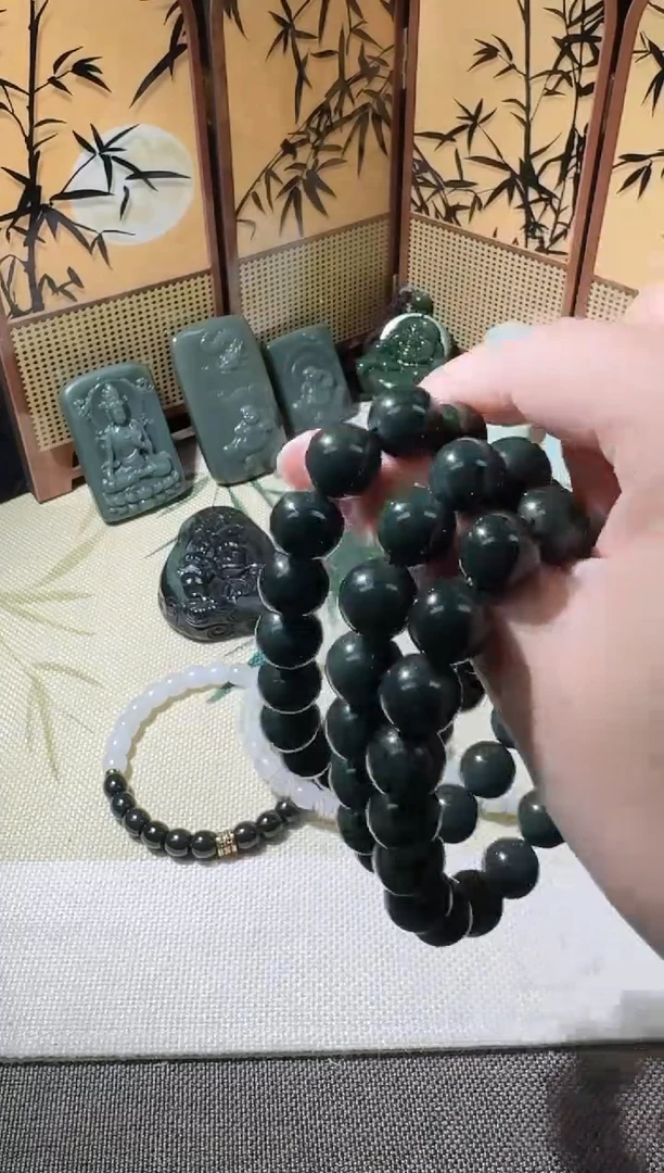 未镶嵌手串和田玉新疆和田青玉圆珠手串12mm