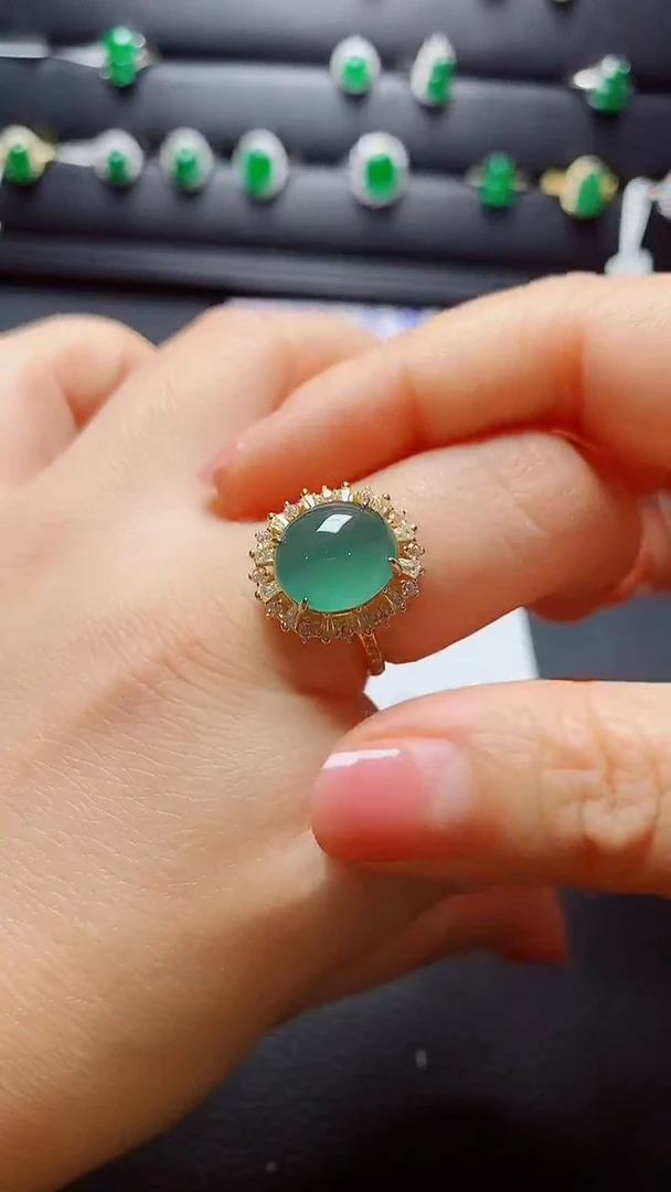 银S925镶嵌戒指翡翠  天然翡翠A货s925银镶