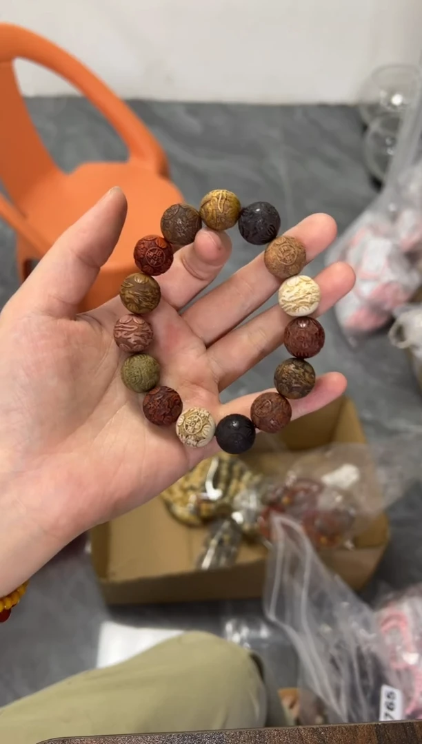 檀香木无事牌多宝檀香木雕刻珠手串15M[1141]