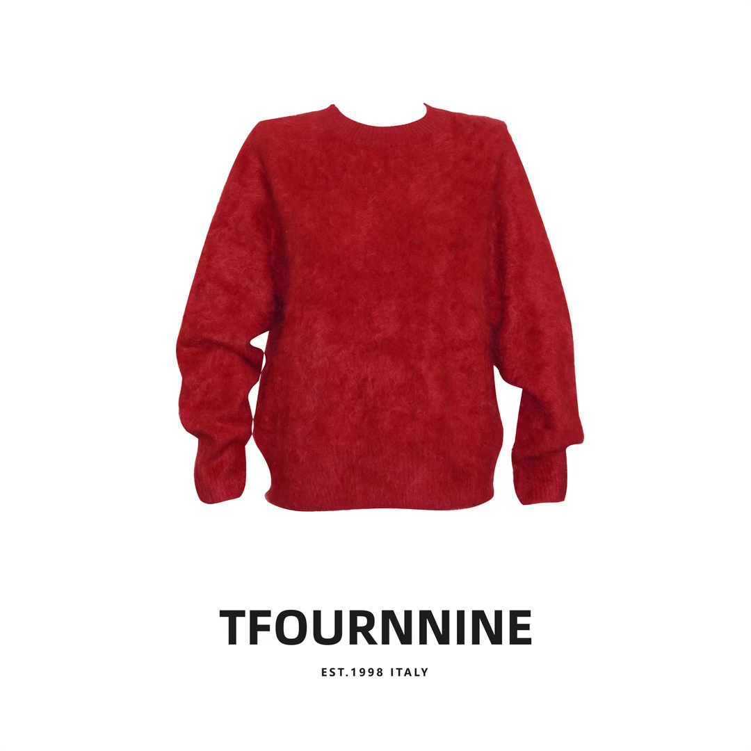 未使用 TFOURNNINE 圆领薄款套头100% 羊绒拉毛毛衣 玻尿酸毛衣