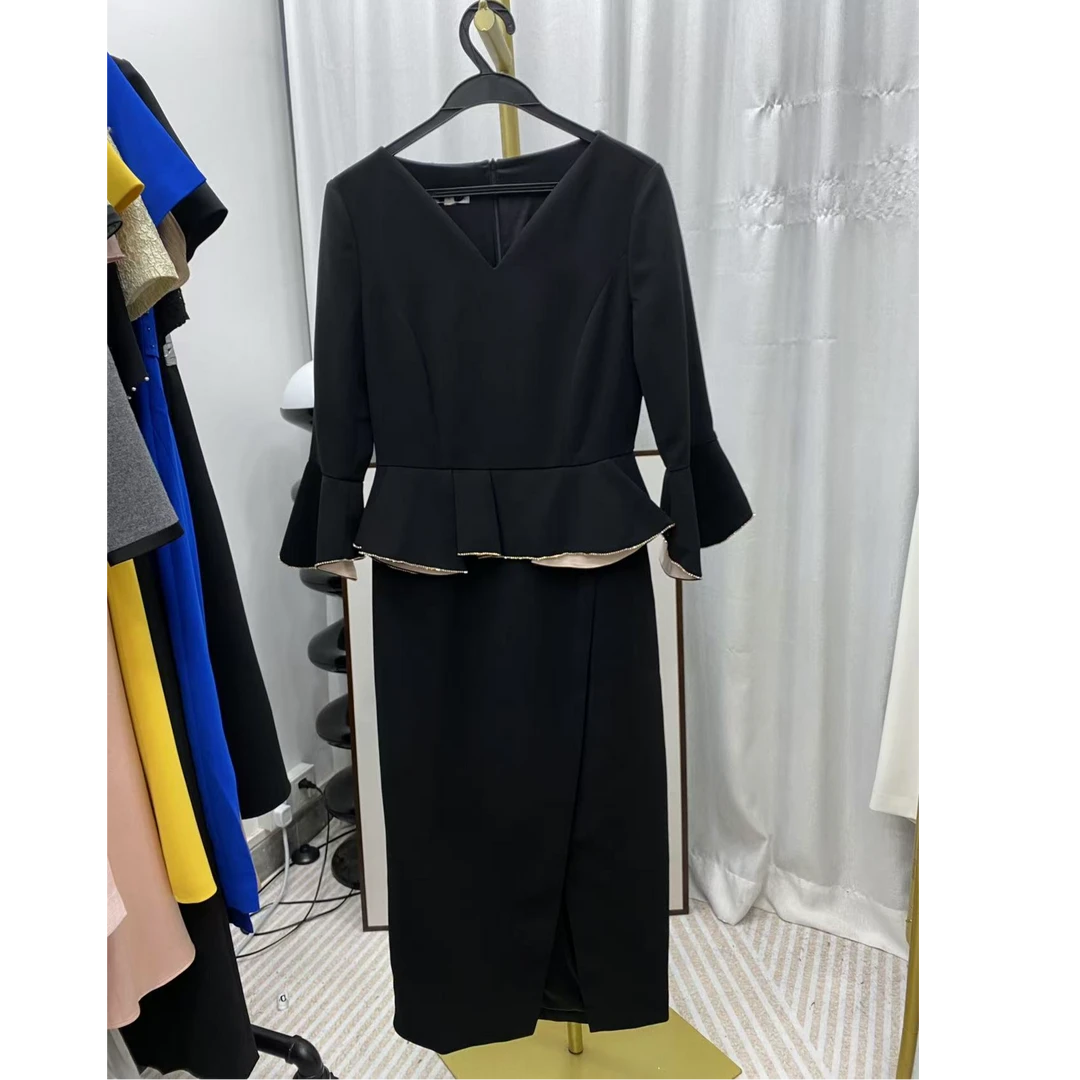 【歌】连衣裙女士长裙显瘦气质轻奢时尚夏季黑色收腰GL415