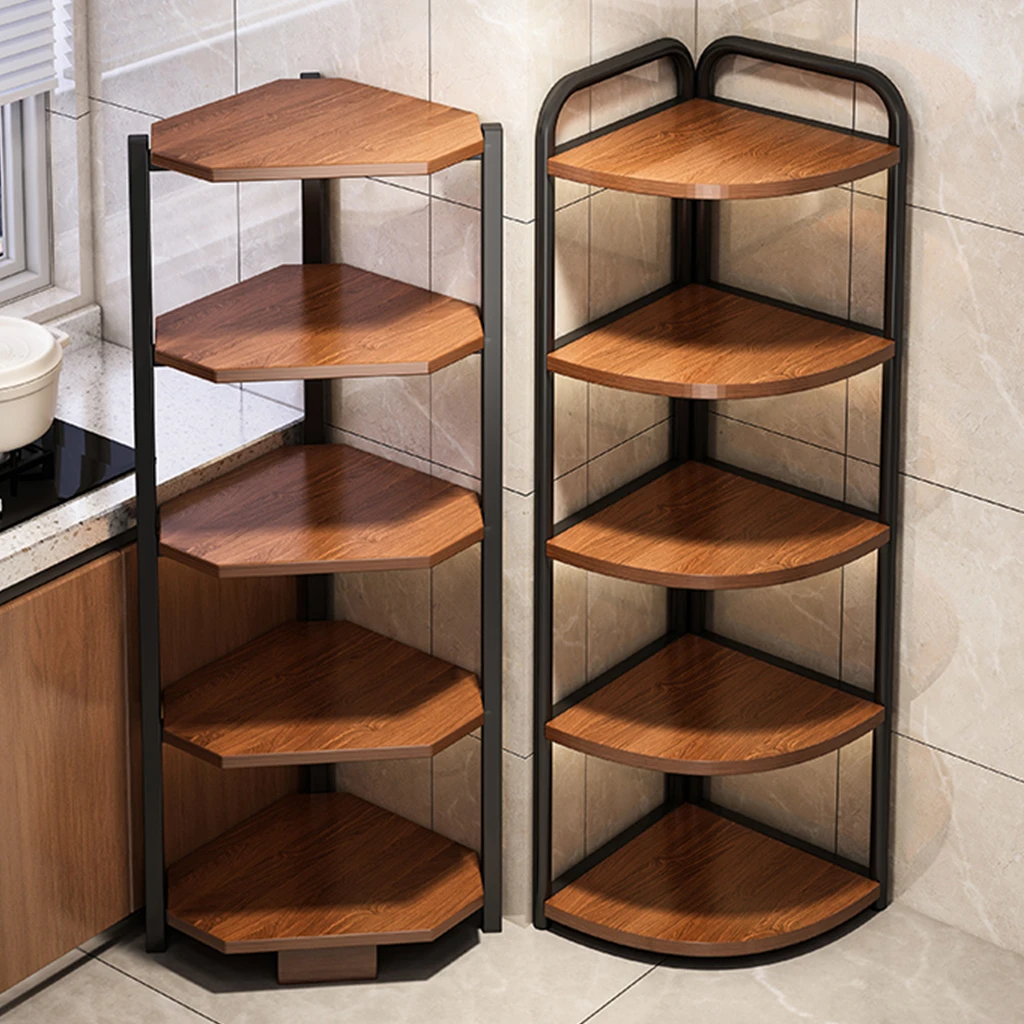 厨房转角置物架落地多层墙角柜多功能储物架家用三角锅具收纳架子