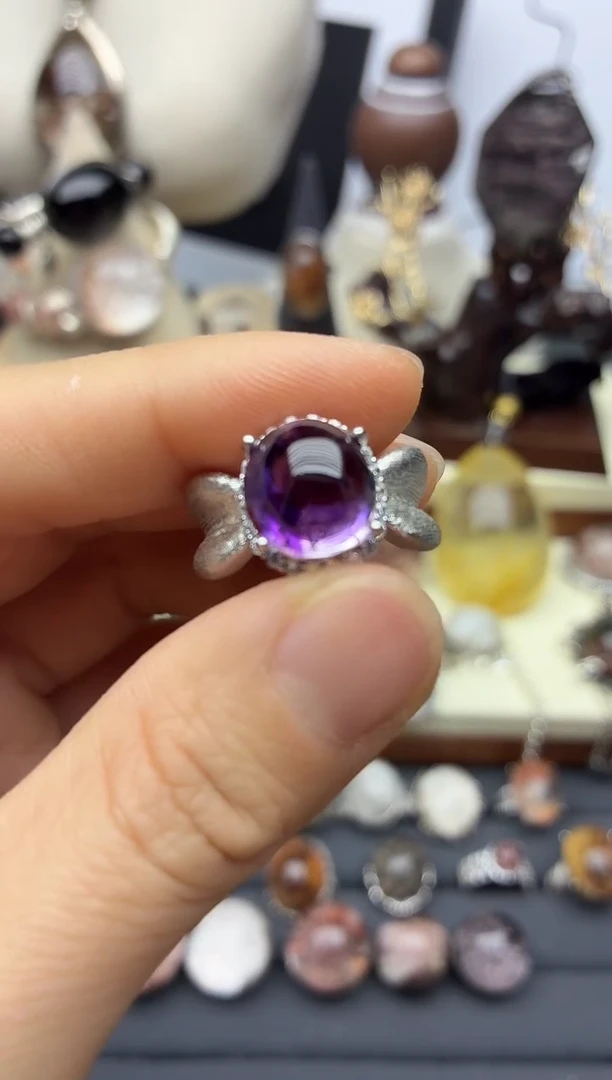 银S925镶嵌珠宝半成品紫晶V***吃水晶水晶