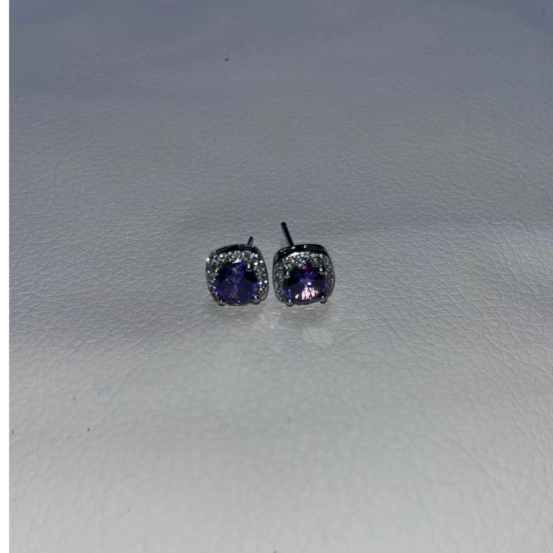 铜合金莫桑石耳饰 手工气质轻奢时尚简约经典紫色镶嵌耳钉385