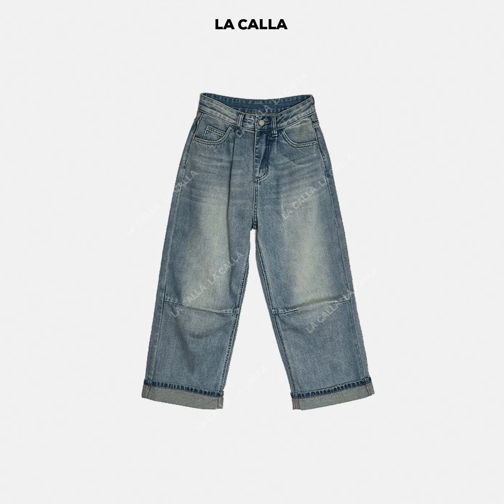 LA CALLA微折裤水洗做旧百搭宽松直筒牛仔休闲裤YY51-2061