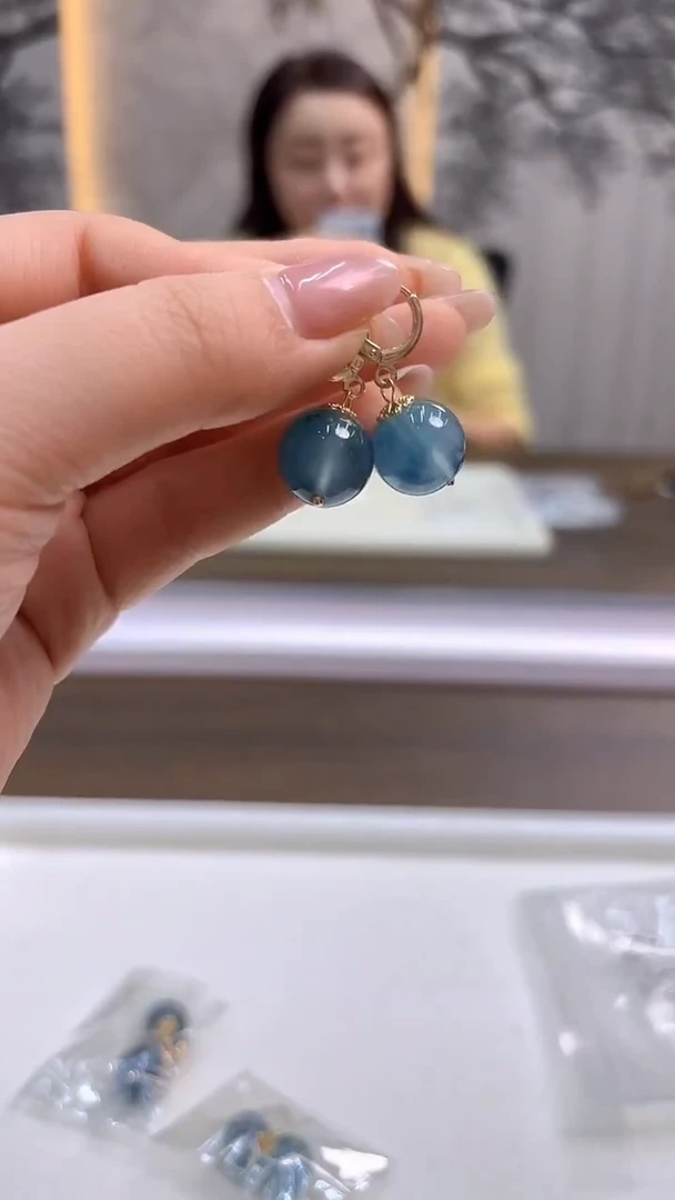 14K金镶嵌翡翠耳饰DIY款E598