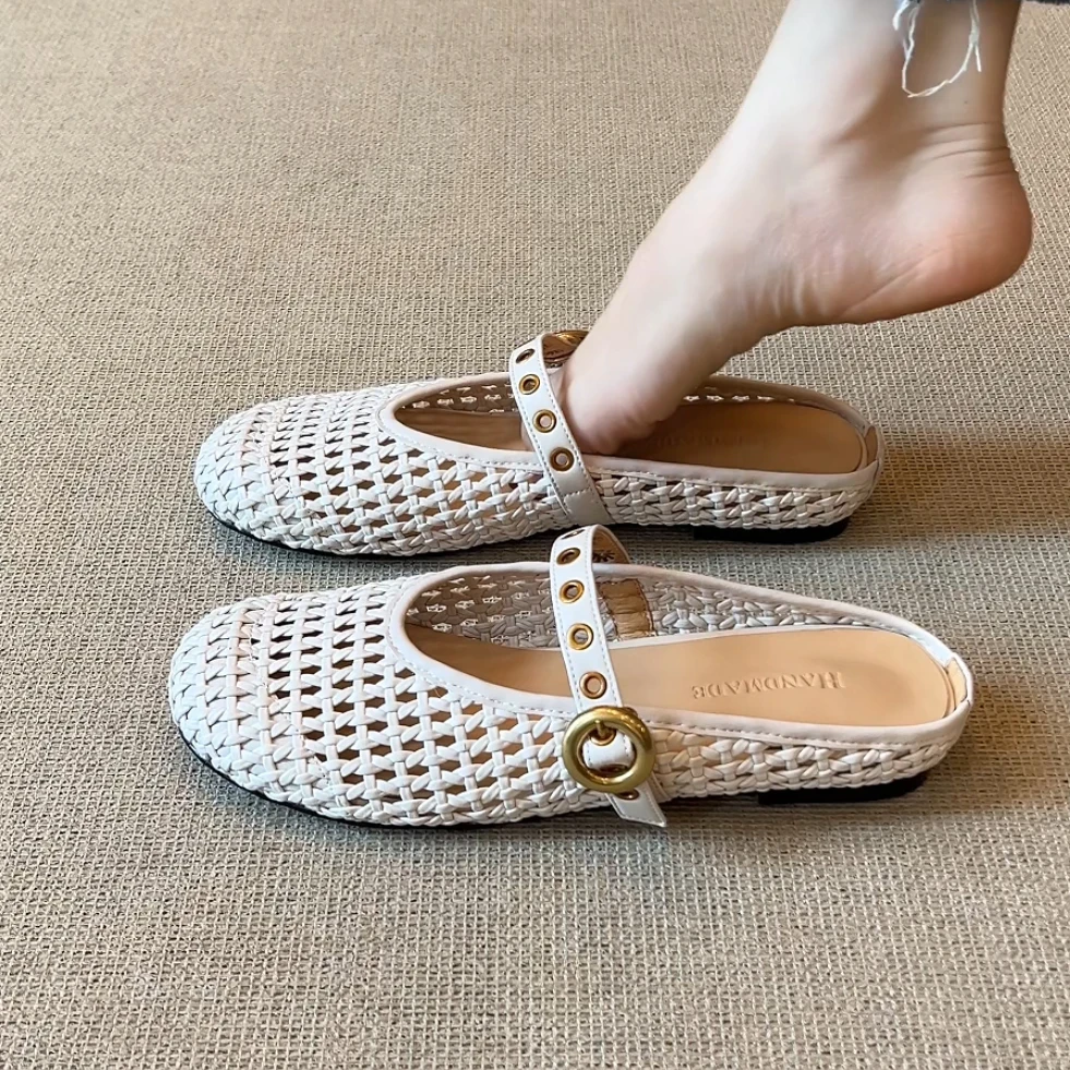 包头半拖鞋女夏外穿编织镂空洞洞鞋一脚蹬凉鞋懒人穆勒鞋百搭鞋子