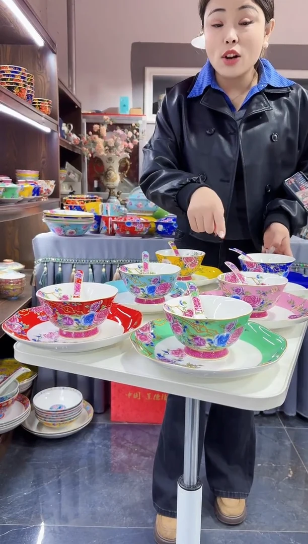 珐琅  三件套盘碗勺6套景德镇陶瓷