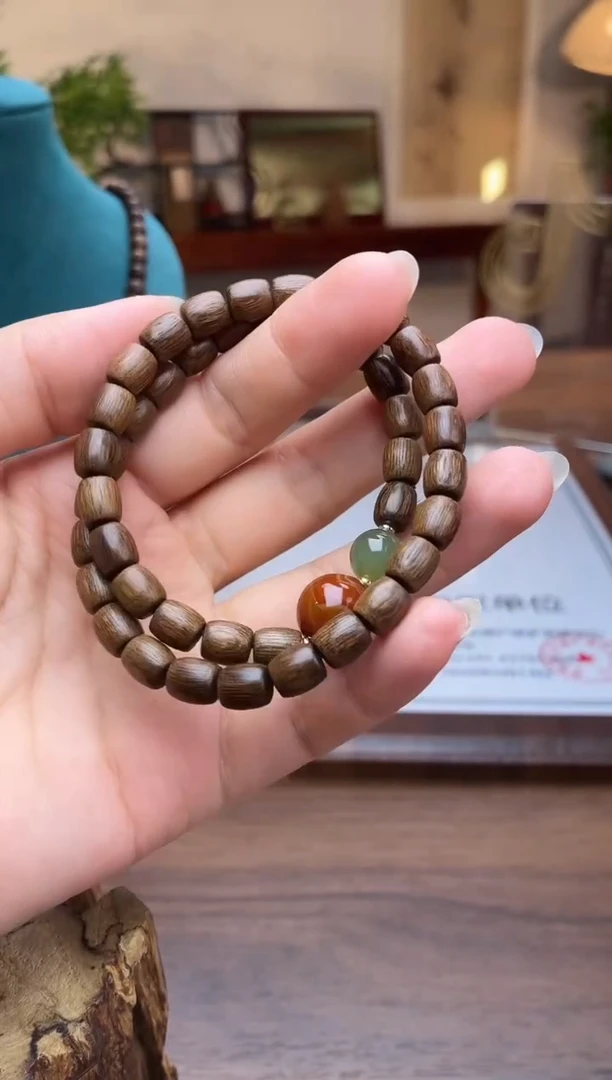 沉香手串沉香【非遗】红土白棋楠7*8双圈沉水设计