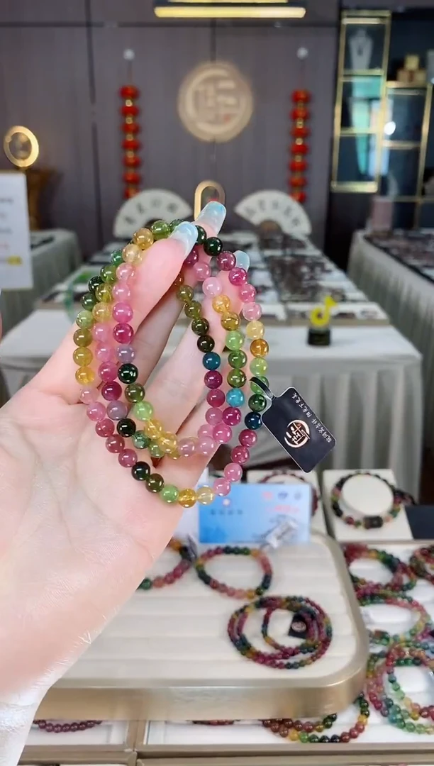 未镶嵌老矿碧玺彩虹冰体三圈手串6mm+碧玺多样性发一条mz