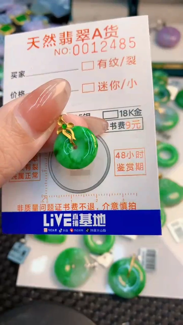 翡翠18K金镶嵌吊坠(不含链)1
