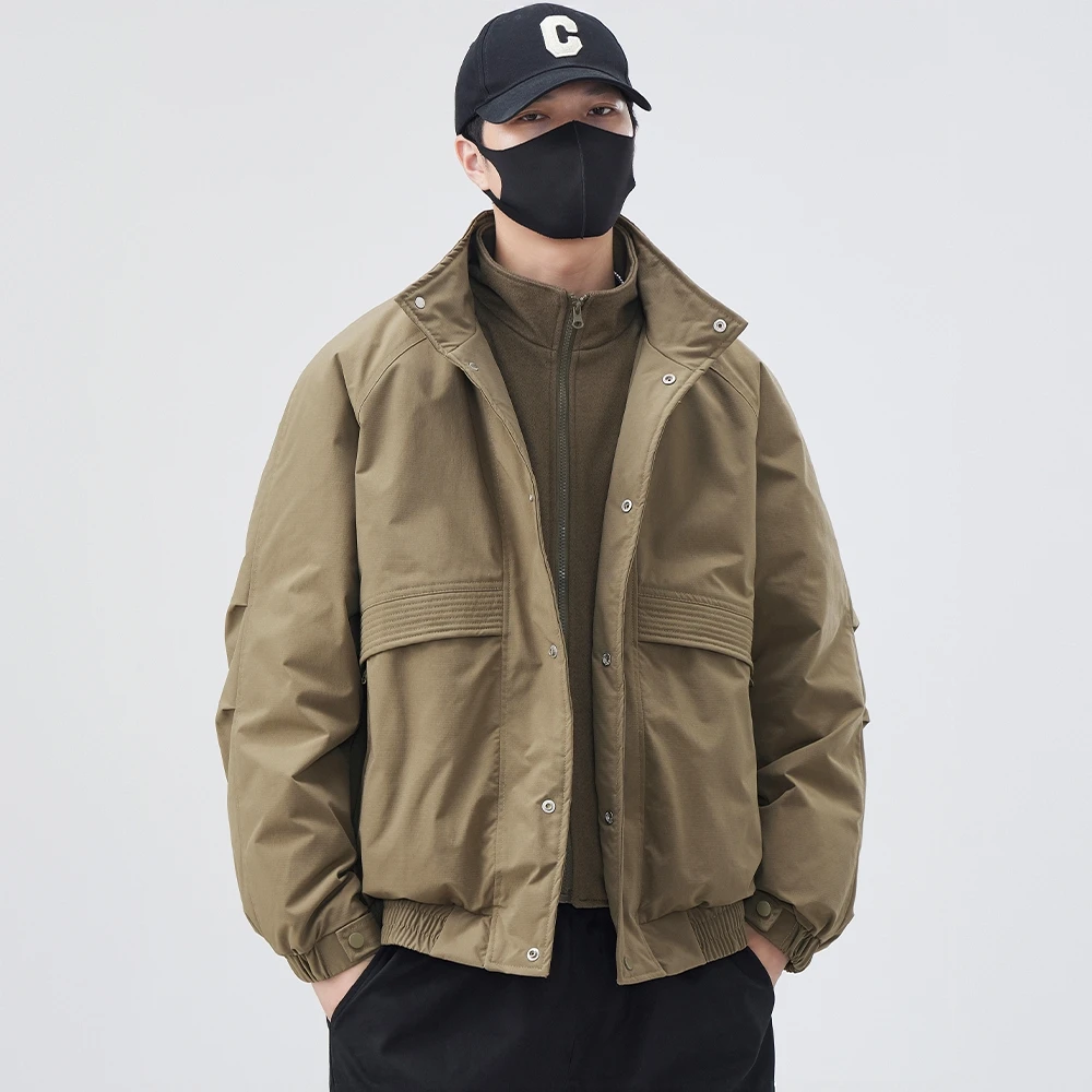 PinkAvril假两件轻薄羽绒服男士秋冬季宽松保暖工装夹克外套潮牌