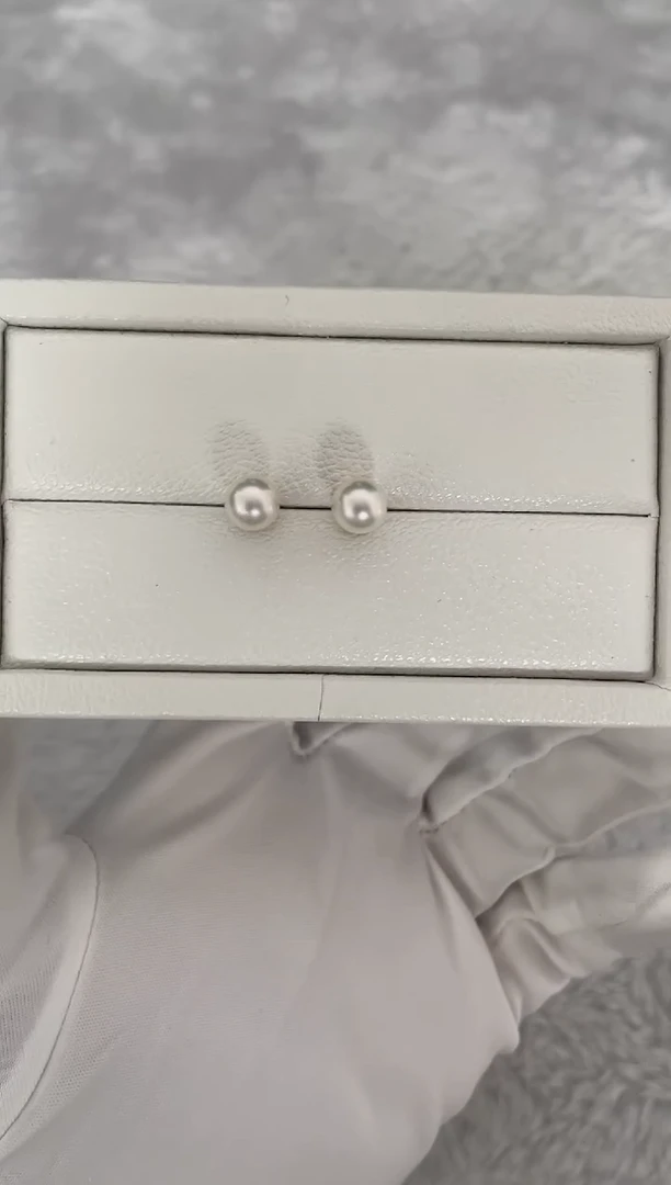 银S925镶嵌耳钉海水珍珠AK素钉6.5-7mm